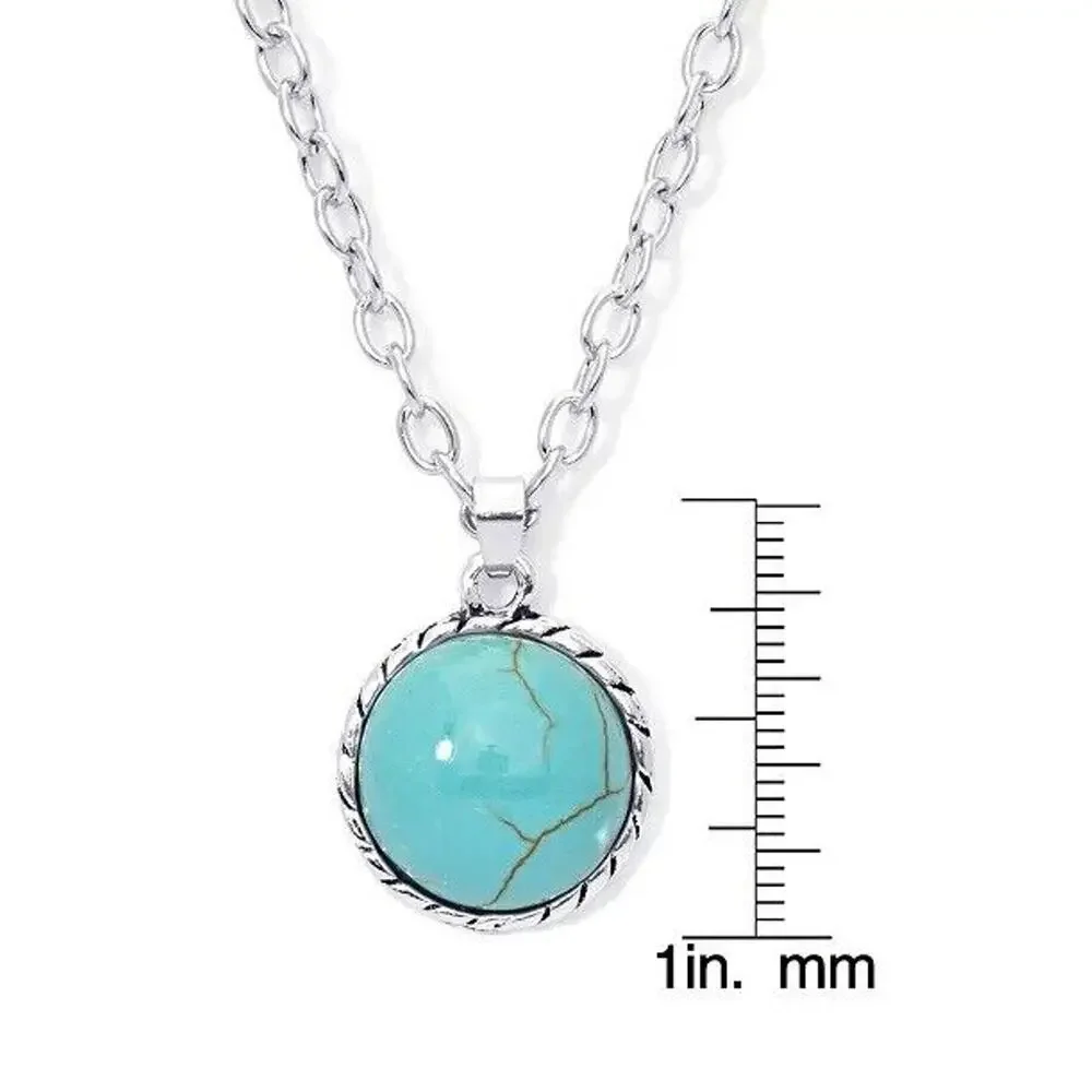 Silver Plated Faux Turquoise Pendant Necklace Stunning Chic Women's Fashion NEW